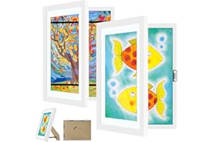 HVIWW 2 Pack Kids Artwork Display Frame, Kids Art Frames Front Opening A4, Childrens Storage Frame Changeable, Child Multiple Picture Frame Drawing Hanging Art, Hold 50-100 PCS, White