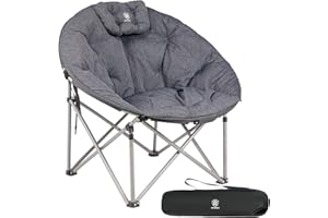 EVER ADVANCED Moonchair luksusowe krzesło kempingowe, składane, XXL, 150 kg, okrągłe, z grubą wyściółką, bardzo szerokie, bardzo szerokie, do ogrodu, na balkon, do wnętrz, szare