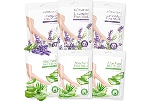 HENJUNU 6 Paar Fußmaske, Feuchtigkeitsspendende Fussmaske, Fußpflege für Trockene und Rissige Füße, Hornhaut Socken Männer Frauen Fusspflege Foot Mask (Aloe Vera + Lavendel)
