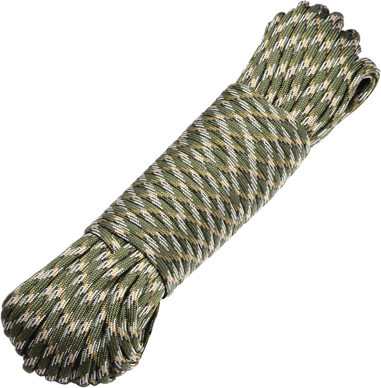 DonDon Cuerda de 30 Metros de Nylon Cuerda de Paracord Cuerda de Supervivencia para Actividades al Aire Libre, para Camping y para Manualidades 4 mm – 7 filamentos Verde Oscuro Camouflage