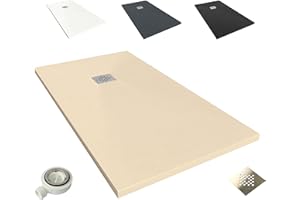 NEBADOON | Plato de Ducha de Modelo Roma II – Plato Ducha Resina con Textura Pizarra - Disponible en Varios Colores y Medidas – Crema (RAL 1015) 70x150 cm – Incluye Válvula Desagüe y Rejilla