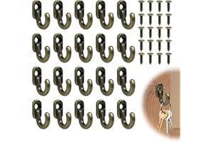 KIKI FANCY Kleine Haken zum Schrauben Bronze 20 Stück, Schraubhaken Klein Mini Haken zum Schrauben Deko-Haken Wandhaken zum Schrauben Haken für Schlüsselbrett Schlüssel Haken für Tür, Küche, Flur, Büro