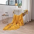 Cazimo Soft Chenille Premium Throw Blanket, Fade Resistant, All Seasons,Soft Decorative Throw for Living Room, Sofa, Chair and Couch, Lightweight Throw with Tassels Fringe, 60x50 Inches, Yellow