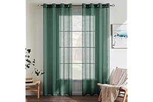 EMEMA 2 Pannelli Tende Trasparenti in Voile Con Occhielli Morbidi Finestre per Camera da Letto e per Salotto Eleganti Soggiorno 140x245cm Verde Scuro