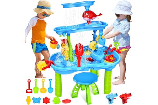 JONRRYIN Table Sable et Eau, Table de Jeux d'eau pour Enfant, Table d'activité Bébé, Table d'eau Enfant Exterieur, Jouet de Jeu Sable et Eau, Jouet d'été pour Enfants Filles et Garçons de 3 4 5 6 Ans