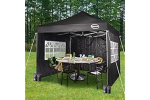 MAXIMUS HEAVY DUTY POP UP GAZEBO 3m x 3m COMMERCIAL MARKET STALL WITH 4 WEIGHT BAGS (4 Walls, Black)