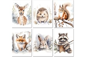 LALELU-Prints | A4 Bilder Kinderzimmer Deko Mädchen Junge | Zauberhafte Winter-Wald-Tiere | Poster Babyzimmer | 6er Set Kinderbilder (DIN A4 ohne Rahmen)