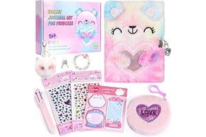 ASTEN Diario per ragazze dagli 8 ai 12 anni, diario per ragazze con lucchetto e chiave, diario per bambini per bambine regalo di compleanno, grazioso taccuino con penna multicolore e borsa, diario sfocato