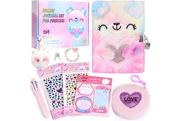 Asten Journal d'une fille de 8-12 ans, Journals d'une filles avec serrure et clé, Journal d'un enfant pour un cadeau d'anniversaire de petite fille, carnet mignon avec stylo multicolore (violet)