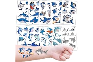 KADERAS Tatuajes Temporales de Tiburón para Niños Niñas, 10 Hojas Infantiles Tattoos para Cumpleaños Fiesta Festival
