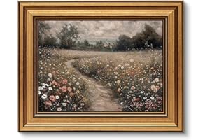 ARPEOTCY Vintage Goldener Rahmen Wandbilder Wohnzimmer, Wanddeko mit Landschaftsmotiven, Leinwand Bilder Wandbilder für Wohnzimmer & Schlafzimmer, Wildflowers 25L x 20W cm