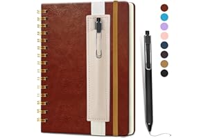 DWIYITTN A5 Spiral Notebook and Pen Set, 160 Lined Pages Faux Leather Hardback Wirebound Notebook A5 with Detachable Pen Holder and Pen for School College Work Home Writing Note Taking(Red Brown)