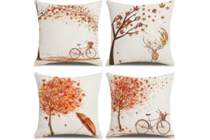 KSSKEN Federe Cuscini Divano 45x45cm, 4 Pack Autunno Fodere Cuscino per Divano Cotone Biancheria Decorativi Copricuscini per Divano Soggiorno Sedia Letto