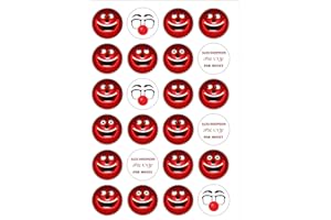TOP THAT 24 Pre Cut Red Nose SILLY FACES Themed Edible Wafer Paper Round Cake Toppers Decorations - Great for Fundraising