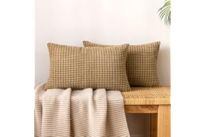 EMEMA Corduroy Granule Throw Pillow Covers Decorative Cushion Covers Square Soft Pellets Solid Pillowcase for Sofa Bedroom Brown 16x24 Inch 2 Pieces