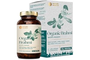 NATURE BASICS Organic Brahmi - 180 Capsules High Dose / 1000 mg Brahmi Bacopa Bonnieri per Daily Dose / Ayurveda Dietary Supplement / Vegan, Certified & Sustainable in Glass