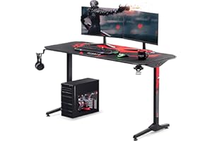 DIABLO X-Mate 1400 Scrivania Gaming 140 cm x 76 cm x 66 cm Scrivania per PC Carbonio Portabevande Gancio per Cuffie Protezione antiscivolo per i piedi