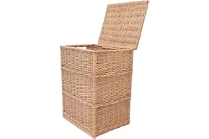 weeco Wiklinowy kosz na pranie, ubrania lub zabawki dla dzieci. Składana pokrywa i dwa uchwyty. Duża naturalna wiklinowa skrzynia na ubrania, poduszki i zabawki