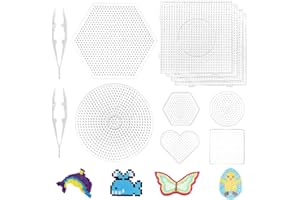 CAPGOOST 10 pezzi piastra per perline da stirare, modello per perline da stirare in molte forme, piastra per perline quadrata, puzzle di forme trasparenti fai da te con 2 pinzette bianche