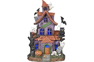 Valery Madelyn Halloween Decorations, Medium Halloween Village 22CM Ornaments with Colorful Changing Lights, Durable Resin Home Decor Gifts Ornaments for Party Decor