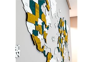 Colorfull Worlds 3D Wooden World Map Wall Art | Unique Wall Decor with Pins for Travel Enthusiasts | Home and Office Wall Décor | Gold-Blue | Medium