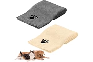 HRILKAOD 2 Pièces Serviette pour Chien et Chats, 75 x 35 cm Serviette de Bain pour Animaux de Compagnie Serviette en Microfibre Douce et Absorbante Serviette à Séchage Rapide (Gris+Jaune)