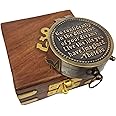 M.A & SONS Thoreau Go confidently 2'' antique brass Personalized Compass With Wooden Box ( Black Antique )