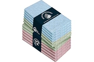 HEIRLOOM COMFORT Multi Color Diamond Weave Cloth Napkins Set of 12, 40x40 cm, Cotton Napkin for Dining Tables, Dinner, Lunch, Parties, Celebrations & Everyday Use - Tuquiose Blue, Mint Green, Rust
