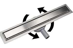 Acezanble Caniveau de Douche Italienne en Acier INOX Siphon Sol Réglable 360 d'évacuation pour Salle de Bain Rectangulaire à Carreler 60 cm