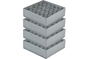 Joyoldelf 4 Stück Aufbewahrungsboxen für Socken und Unterwäsche, 24 Zellen Faltbare Boxen (Faltbox, Drawer Dividers, Schubladen Organizer Stoffboxen zum Aufbewahren von Socken（Hanfasche）