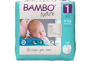 Bambo Nature Premium Eco Nappies, Eco-Labelled Newborn Nappies, Enhanced Leakage Protection, Secure & Comfortable Baby Nappies, Newborn Essentials - Size 1 Nappies (4-9 lb/2-4 kg), 22PK