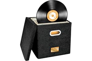 Aolawco 12-inch Vinyl Record Storage Box, Folding LP storage boxes Holds up to 100+ Single Records, CD Storage Case, Records Organizer for Albums, CDs, Passports - Black (Patented Design)