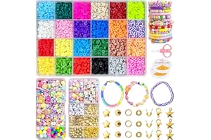 Halobios 5100Pcs Clay Beads Bracelet Making Kit, Multi Colors Children Beads for Jewellery Making, 6mm Polymer Clay Beads for DIY Making Bracelets Necklace Earring, Clay Flat Beads for Kids Adults