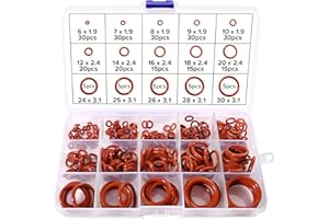 Lyeteung 260 Stücke 15 Größen O Ring Dichtungsringe Set, Silikon Dichtungen Ringe Kit, O Ring Sortiment, für Sanitär Unterlegscheiben Auto Schnellreparatur, Rot