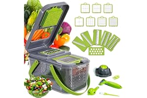 D L D DLD Hachoir à légumes, mandoline 22 en 1 avec 13 lames en acier inoxydable, trancheuse réglable, coupe-légumes avec support de drainage, récipient de rangement, gadget de cuisine DLDVC01