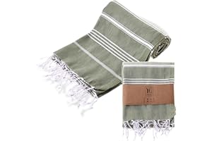 ‎YENGAS YENGAS Hamamtuch XXL, 95x175 cm, Oeko-TEX Zertifiziert, 100% Baumwolle, Großes Peshtemal Tuch, Badetuch für Spa, Sport, Yoga, Pilates, Reisen, Leicht & Platzsparend, Saunatuch, Strandtuch, Grün