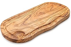 Erreke Tabla de Cortar de Madera Olivo Natural para Cocina, 39x18 cm, Estilo Mediterraneo Artesanal Rústico, Ideal para Servir, Picar, Carne, Barbacoa, Quesos, Pan, Aperitivos, Tapas, con Ranura