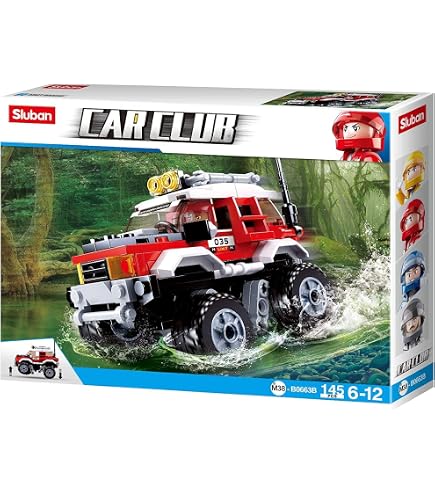 Sluban SL95503 Léopard (148 pièces) [M38-B0633A] Kit de Jeu avec Briques à Pinces, Voiture de Course avec Figurine de Jeu Car Club, Merhfarbig