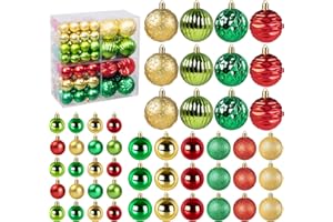 ANSTORE Bombki bożonarodzeniowe, zestaw 84 sztuk, z tworzywa sztucznego, dekoracja bożonarodzeniowa, ozdoby choinkowe, ozdoby choinkowe, na imprezę, czerwone, złote i zielone
