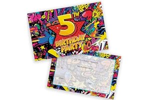 STUFF4 5th Birthday Party Invitations Kids - Comic Book Style 20 Pack - Childrens Birthday Invitations for Boys/Girls A6 Bday Party Invites Invitation Cards with Folding Envelopes