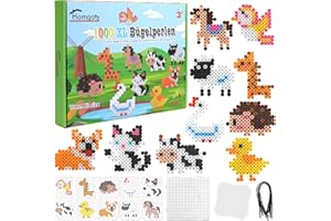 Homgaty Perline da Stirare 10 mm, Oltre 1000PZ con Piastre e Accessori, Grandi Perle per Bambini, Set Creativo Fai da te con Tanti Modelli, Ideale dai 3 Anni in Su (Animali da Fattoria)