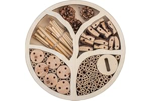 Gardigo 90567 Hotel para Insectos Redondo Madera, Nido Refugio Casa para Abejas Mariposas Mariquitas, Gancho para Suspender, 30 x 30 x 6,5 cm