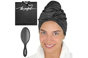 THE PERFECT HAIRCARE Asciugamano in microfibra ultra fine, la perfetta cura dei capelli, turbante anti crespo ad asciugatura rapida con spazzola per capelli asciutti/bagnati