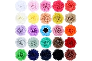 Cinaci 25 Pack 8cm/3" Solid Colors Chiffon Dog Collar Flowers Pet Cat Bow Ties Grooming Flowers for Puppy Collar Charms Attachment Accessories