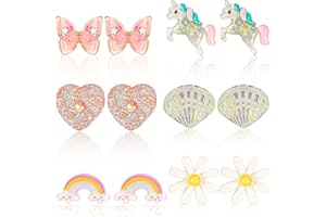 YAOMIAO 6 Paia di Orecchini a Clip per Bambine Ragazze orecchino Cuore Fiore Unicorno Bling Principessa Gioca Set di Gioielli (Stile Adorabile)