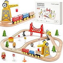 Faeymth Juego De Grúa De Juguete Para Tren Con Accesorios, Cabeza Giratoria Y Brazo Magnético, Compatible Con Vías De Madera Para Niños De 3+ Años