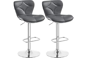Yaheetech Juego de 2 Taburetes Altos de Bar Diseño Moderno de Cocina Altura Ajustable con Respaldo como Concha de Mar 360° Giratorio Gris Oscuro
