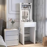 HOMCOM Makeup Dressing Table with LED Lights of Adjustable Color in 3 Tones and Mirror Small Vanity with Side Hinged Drawer O
