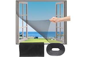 FLYZZZ Fliegengitter Fenster Moskitonetz Fenster Selbstklebender 100 x 100 cm Schwarz Fliegengitter, mit Haken und Klebeband,