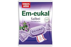 ‎EM-EUKAL Em-eukal Salbei Hustenbonbon zuckerhaltig Großbeutel 150g – Aromatisch und kräuterig-frisch mit feinem Salbeiextrakt und hochwertigen ätherischen Ölen – Mit Vitamin C (1 x 150g)